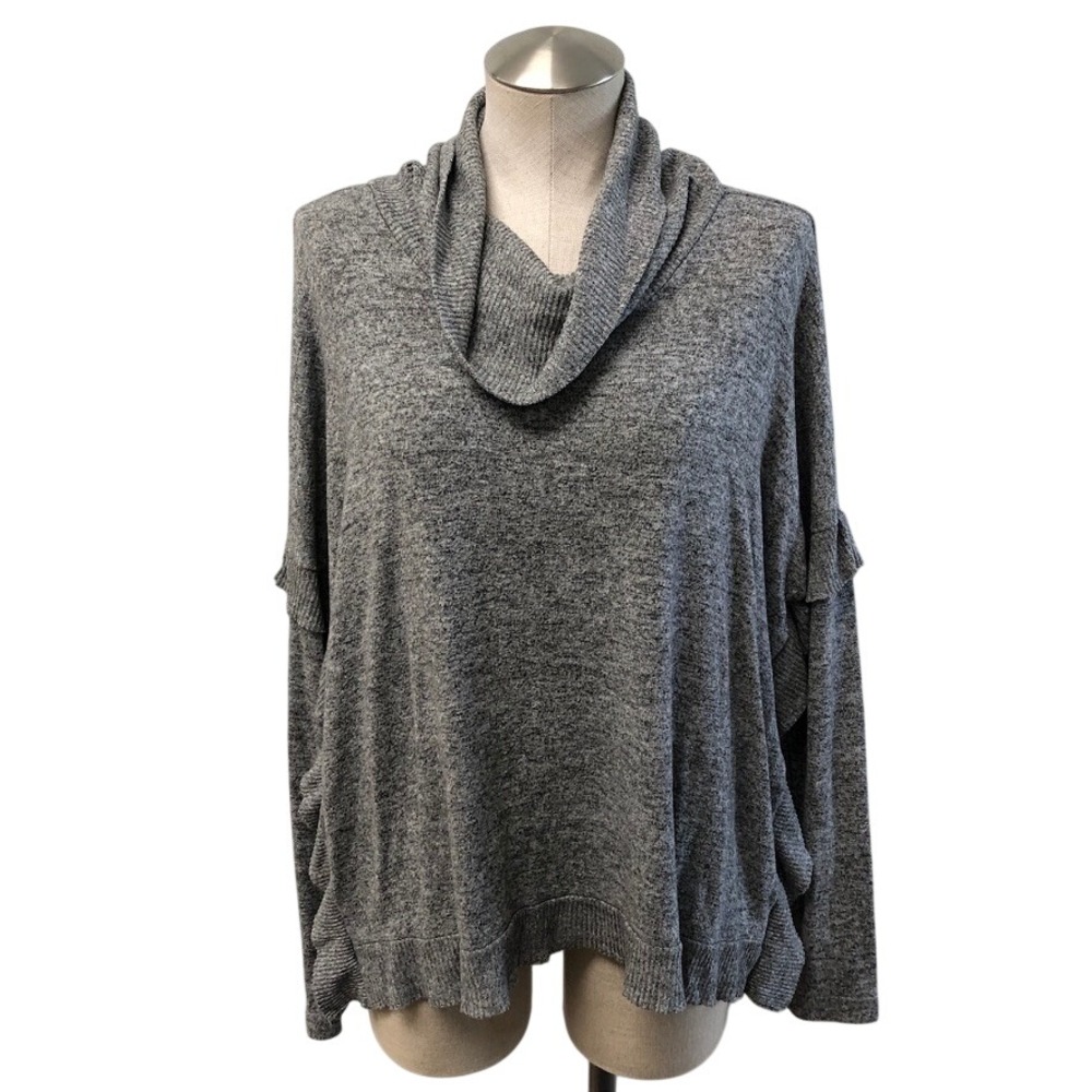 Postmark Sweater Womens S Anthropologie Grey Cowl Neck Ruffle Sleeve Heathered